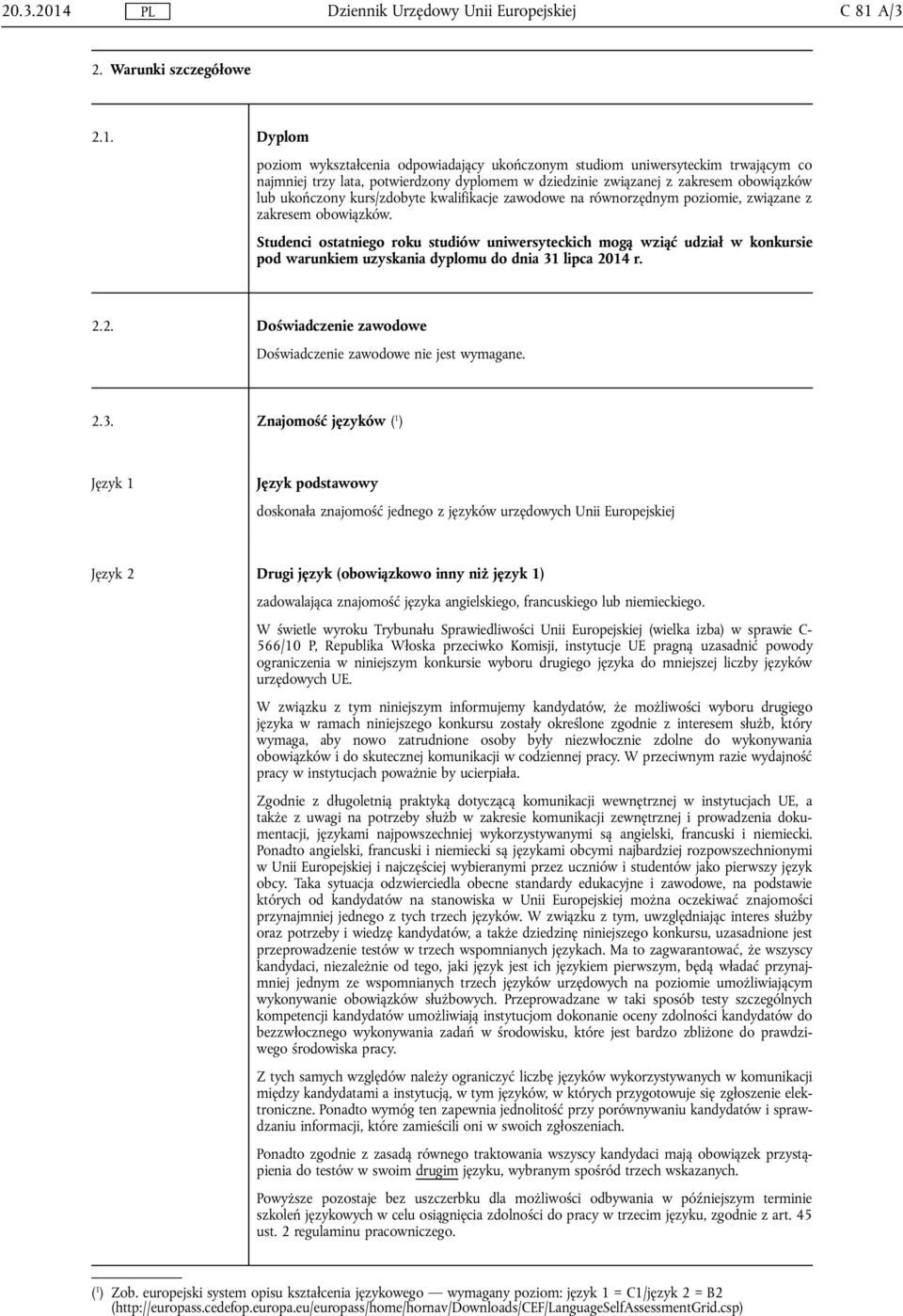 A/3 2. Warunki szczegółowe 2.1.