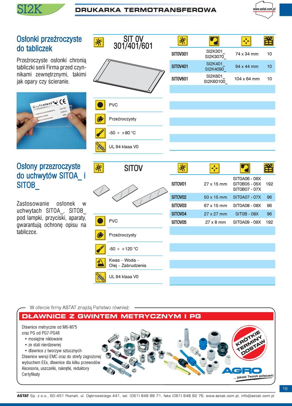 przezroczyste do uchwytów SITOA_ i SITOB_ Zastosowanie osłonek w uchwytach SITOA_, SITOB_ pod lampki, przyciski, aparaty, gwarantują ochronę opisu na tabliczce.