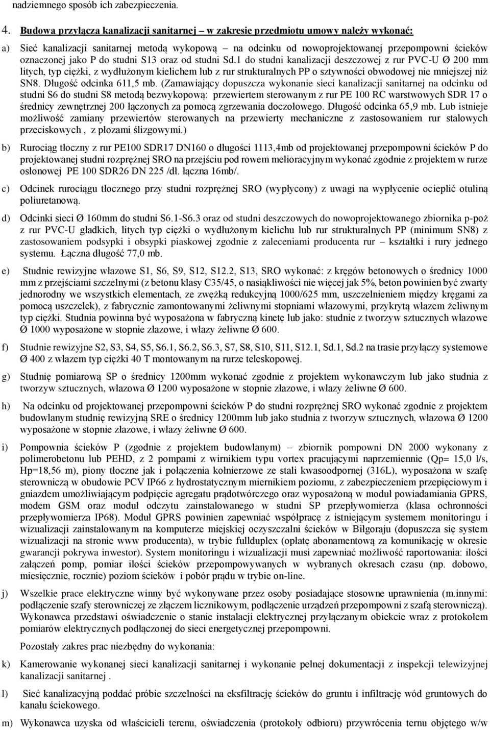 P do studni S13 oraz od studni Sd.