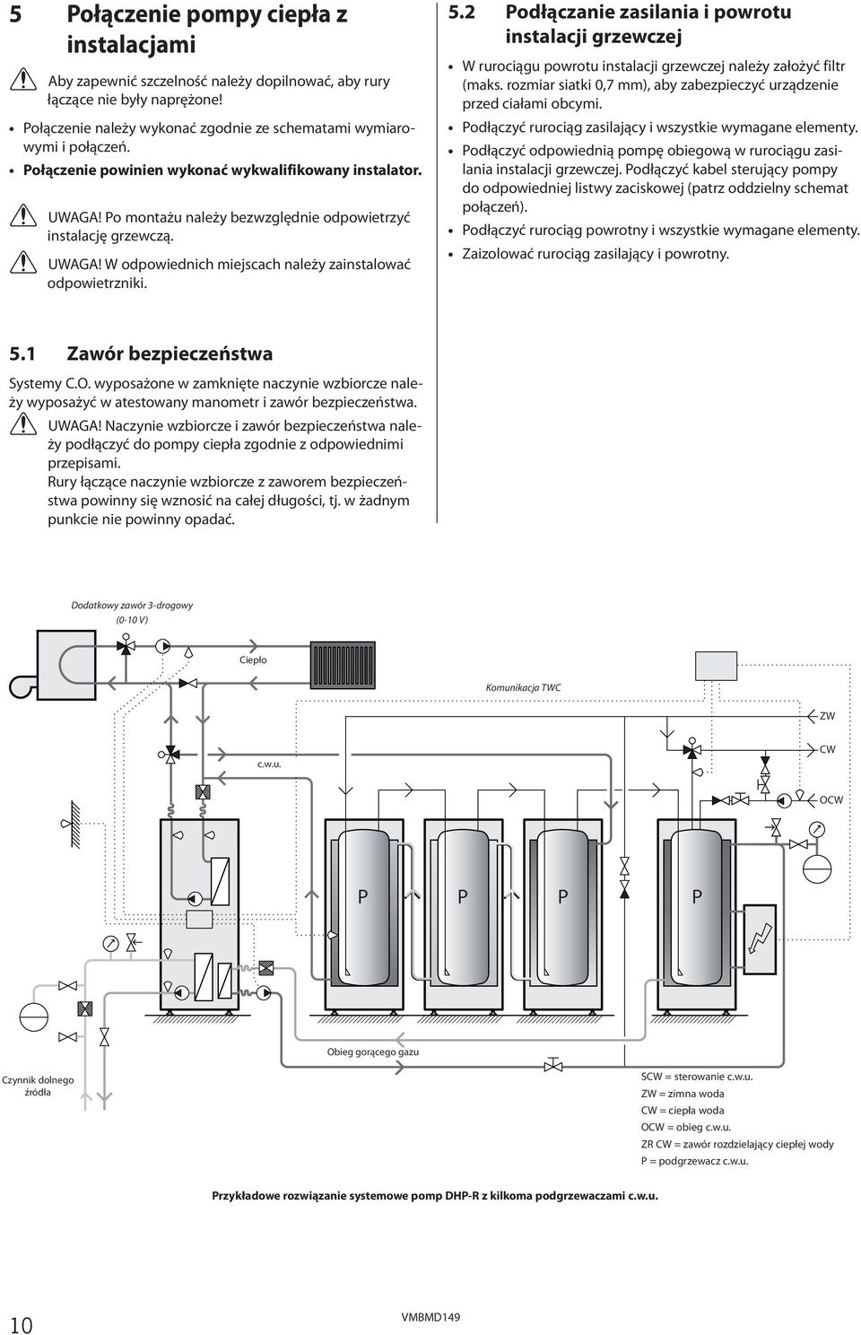 2 Podłączanie zasilania i powrotu instalacji grzewczej W rurociągu powrotu instalacji grzewczej należy założyć filtr (maks. rozmiar siatki 0,7 mm), aby zabezpieczyć urządzenie przed ciałami obcymi.