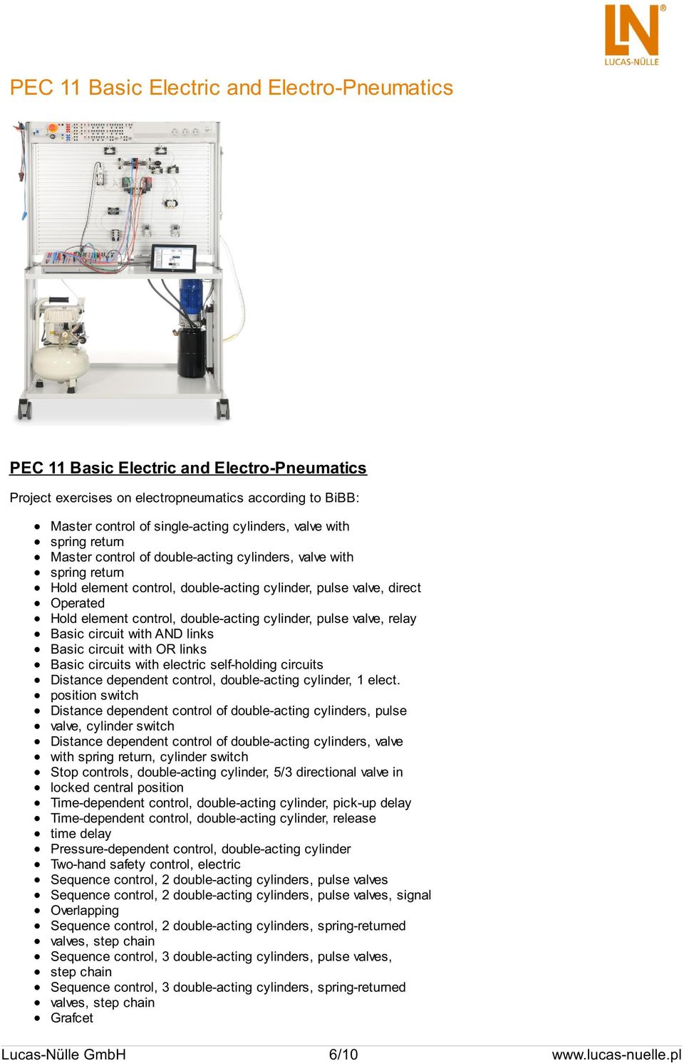 cylinder, pulse valve, relay Basic circuit with AND links Basic circuit with OR links Basic circuits with electric self-holding circuits Distance dependent control, double-acting cylinder, 1 elect.