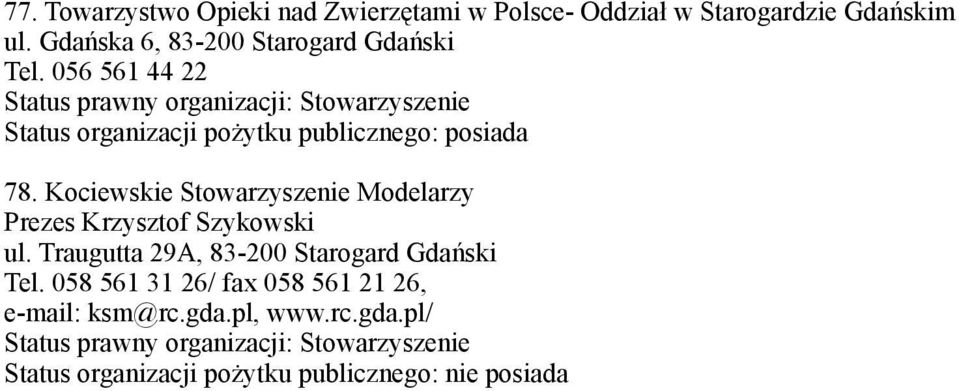Kociewskie Stowarzyszenie Modelarzy Prezes Krzysztof Szykowski ul.