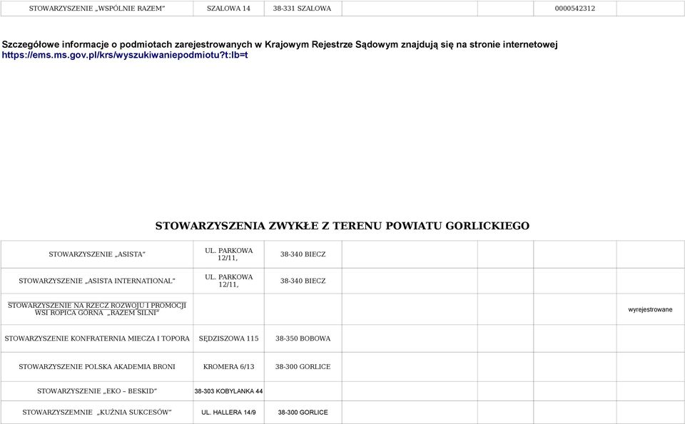 PARKOWA 12/11, STOWARZYSZENIE ASISTA INTERNATIONAL UL.