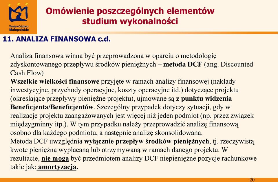 ) dotyczące projektu (określające przepływy pieniężne projektu), ujmowane są z punktu widzenia Beneficjenta/Beneficjentów.