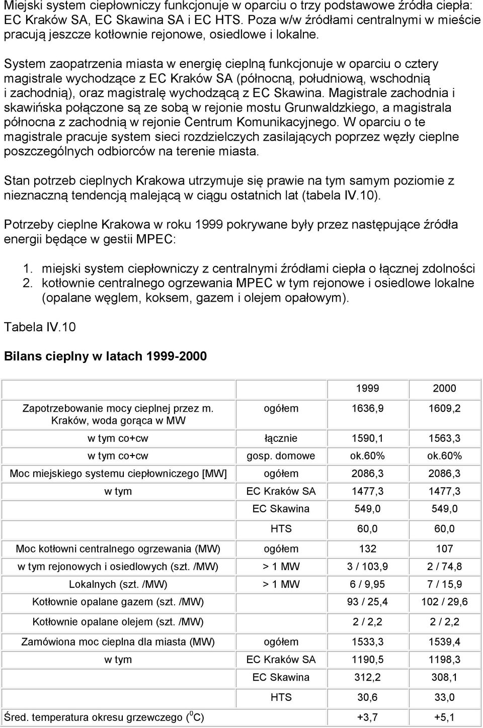 System zaopatrzenia miasta w energię cieplną funkcjonuje w oparciu o cztery magistrale wychodzące z EC Kraków SA (północną, południową, wschodnią i zachodnią), oraz magistralę wychodzącą z EC Skawina.