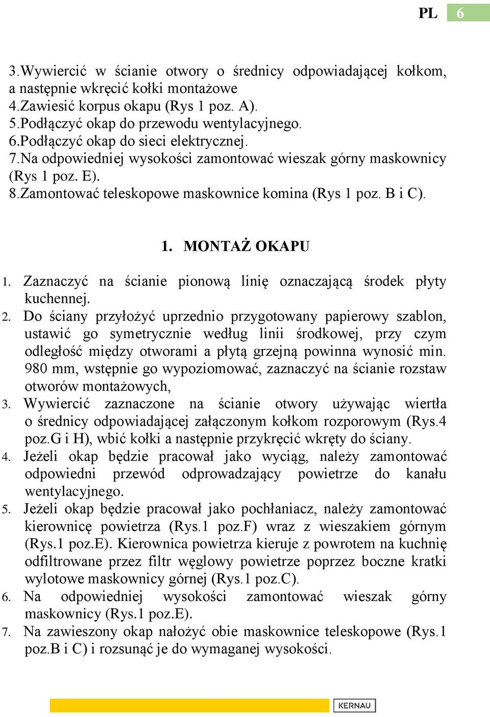 Zaznaczyć na ścianie pionową linię oznaczającą środek płyty kuchennej. 2.