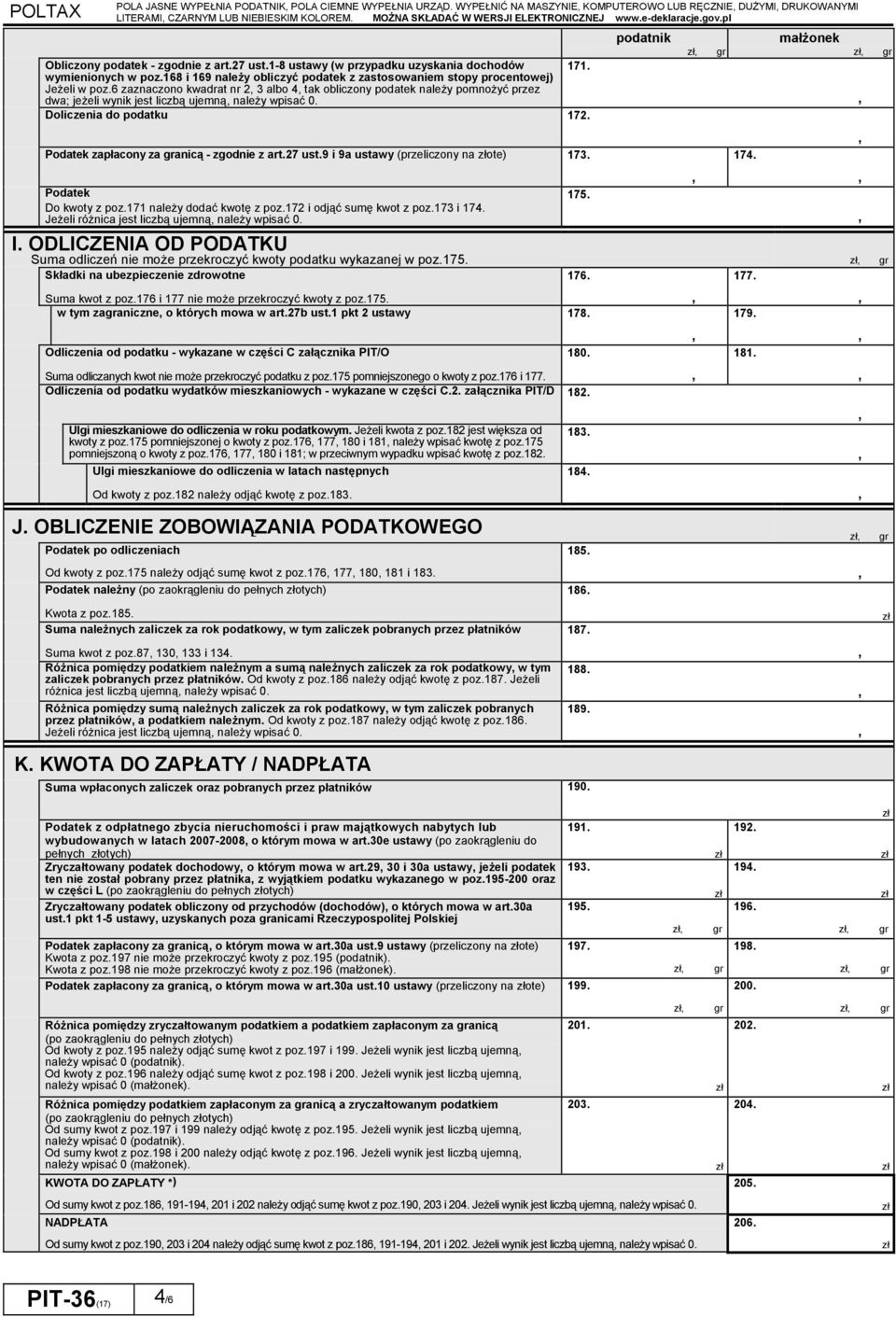 168 i 169 należy obliczyć podatek z zastosowaniem stopy procentowej) Jeżeli w poz.