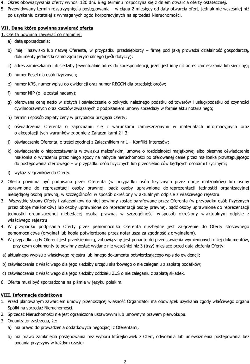 VII. Dane które powinna zawierać oferta 1.