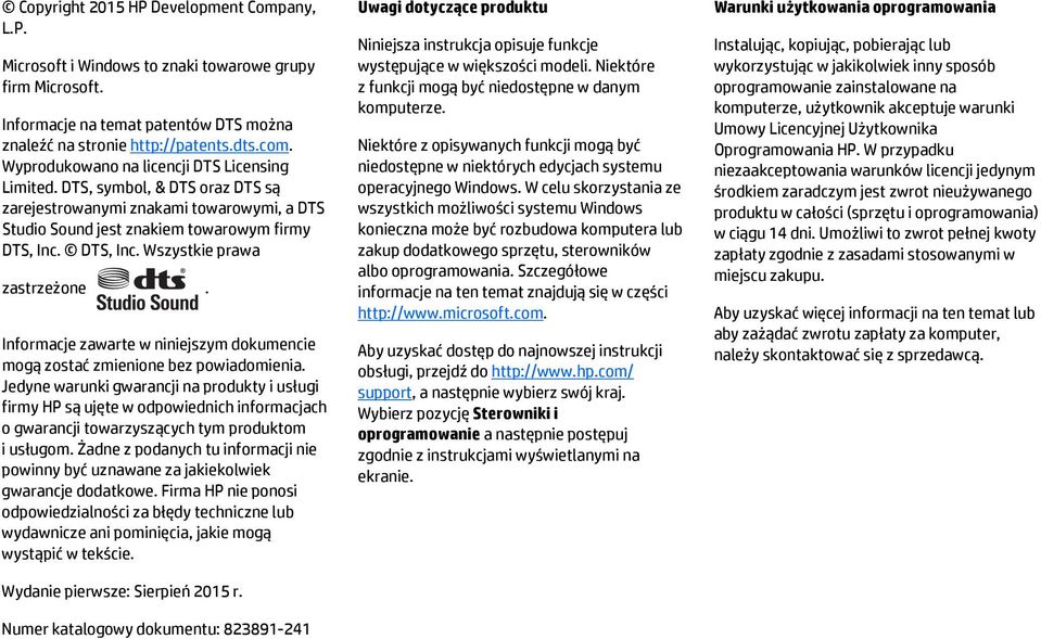 DTS, Inc. Wszystkie prawa zastrzeżone. Informacje zawarte w niniejszym dokumencie mogą zostać zmienione bez powiadomienia.