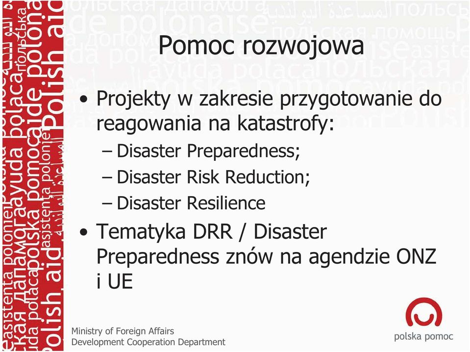 Risk Reduction; Disaster Resilience Tematyka DRR