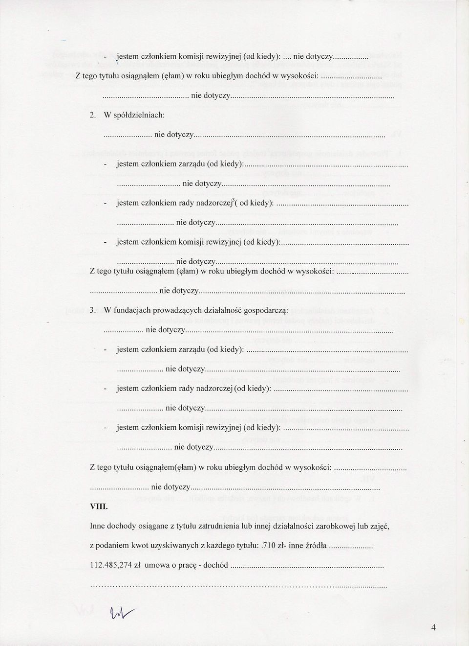 W fundacjach prowadzących działalność gospodarczą:... jestem członkiem rady nadzorczej (od kiedy):. jestem członkiem komisji rewizyjnej (od kiedy):.