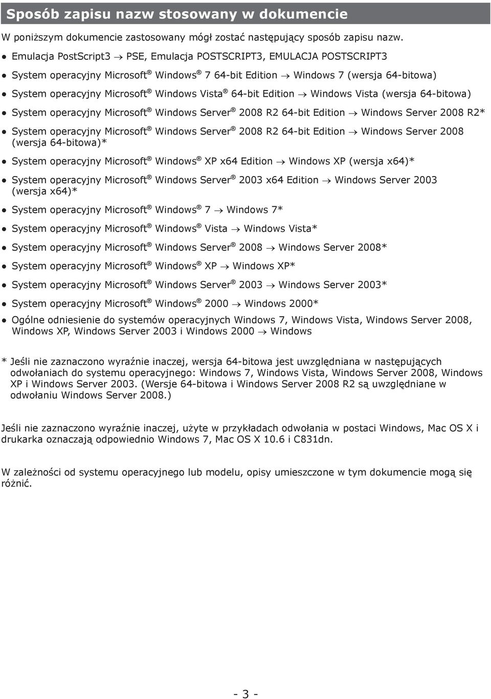 Edition Windows Vista (wersja 64-bitowa) System operacyjny Microsoft Windows Server 2008 R2 64-bit Edition Windows Server 2008 R2* System operacyjny Microsoft Windows Server 2008 R2 64-bit Edition