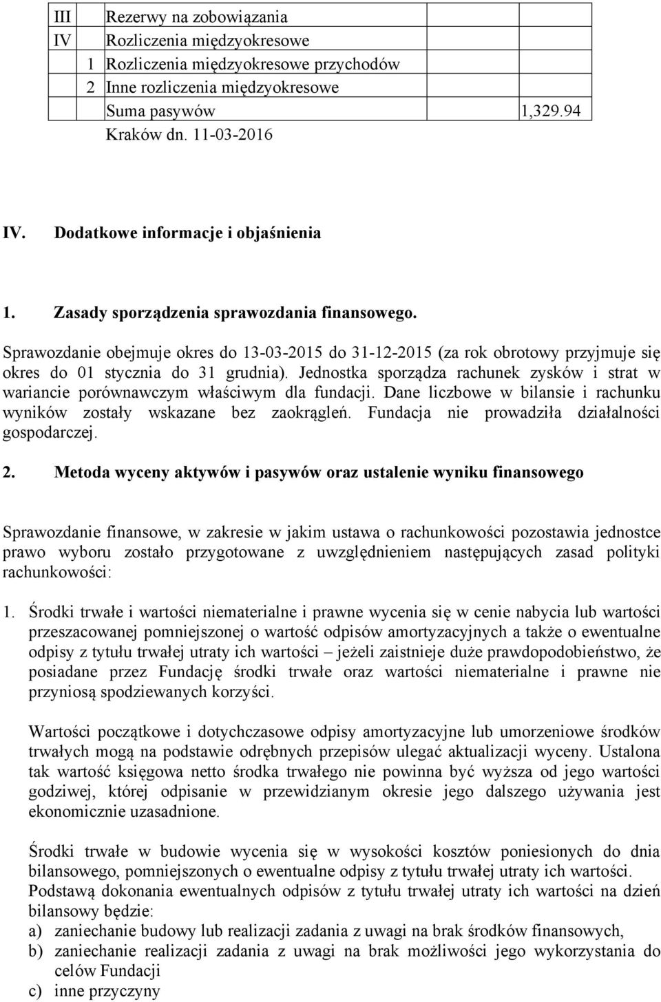 Sprawozdanie obejmuje okres do 13-03-2015 do 31-12-2015 (za rok obrotowy przyjmuje się okres do 01 stycznia do 31 grudnia).