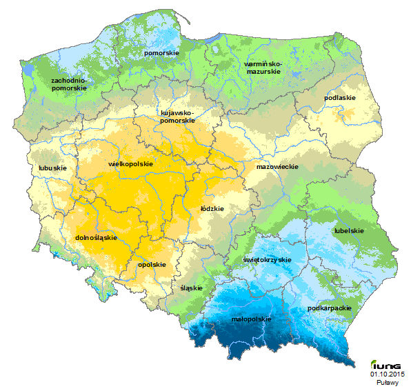 Klimatyczny Bilans Wodny rok: 2015; okres: 13 (1.VIII - 30.