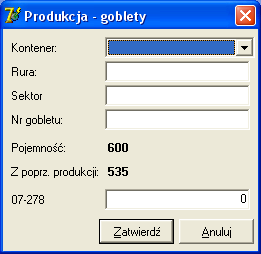 1.3.1. Goblety Jeżeli cała produkcja zostanie umieszczona w jednym goblecie, można goblet wprowadzić w polu Goblet.