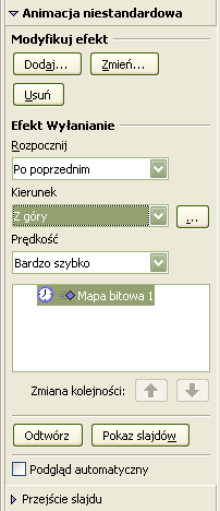 Przejścia i animacje Animacje obiektów Po dodanie efektu można określić kilka jego