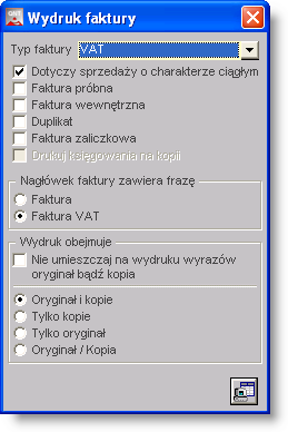 Kliknięcie przycisku "Wykonaj zestawienie" w oknie "Wydruk faktury", spowoduje