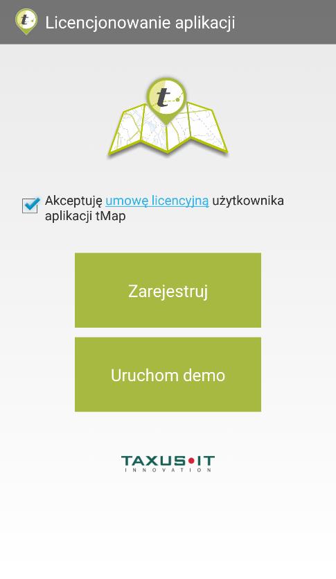 6. Użytkownik akceptuje umowę licencyjną poprzez odhaczenie pola Akceptuję umowę licencyjną użytkownika aplikacji