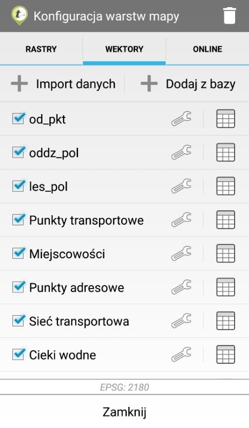 wyświetlanej warstwy, Ustawiania kolejności wyświetlanych warstw mapy, Włączenia i wyłączenia widoczności każdej z warstw.