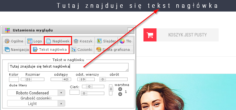 Jak edytować tekst i grafikę nagłówka sklepu?