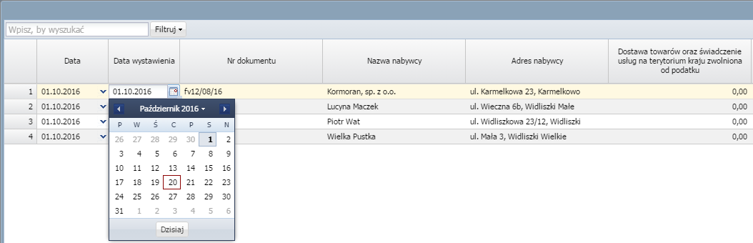 Czynności wykonywane w aplikacji Centralny VAT 14 3. Wstaw odpowiednią liczbę wierszy korzystając z przycisku Wstaw nowy wiersz. 4.