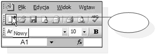 str. 16 Rysunek 4.1.11. Menu i paski narzędziowe programu Funkcja Nowy Innym sposobem jest otwierającym czysty skoroszyt jest wskazanie z menu Plik opcji Nowy (rys. 4.1.12).