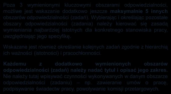 Konstrukcja formularza opisu wyższego stanowiska w służbie cywilnej C. KLUCZOWE OBSZARY ODPOWIEDZIALNOŚCI ZAKRES ZADAŃ 3.