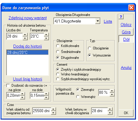 Wymiarowanie E1.2. Rysy dla stanu płytowego Po wybraniu przycisku Rysy moŝna wyznaczyć miejsca zarysowania, kąt rys oraz obliczyć wielkość rozwarcia rys.