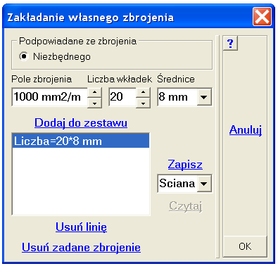 ABC 6.2 Obiekt3D E1.3.1 Zadawanie własnego zbrojenia Zbrojenie wyznaczone przez program jest zbrojeniem niezbędnym z warunku wytrzymałości.
