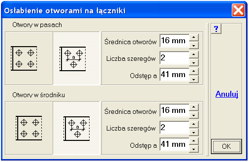 Wymiarowanie okno z zadaną odległością pomiędzy poprzecznymi Ŝebrami usztywniającymi, przy czym przy pierwszym wywołaniu planszy dla takiego przekroju zostanie wyświetlona maksymalna wartość normowa