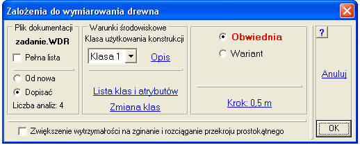 Wymiarowanie E4. Drewniane elementy belkowe W programie ABC Obiekt3D moŝna przeprowadzić wymiarowanie drewnianych elementów belkowych wg normy PN-B-03150:2000.