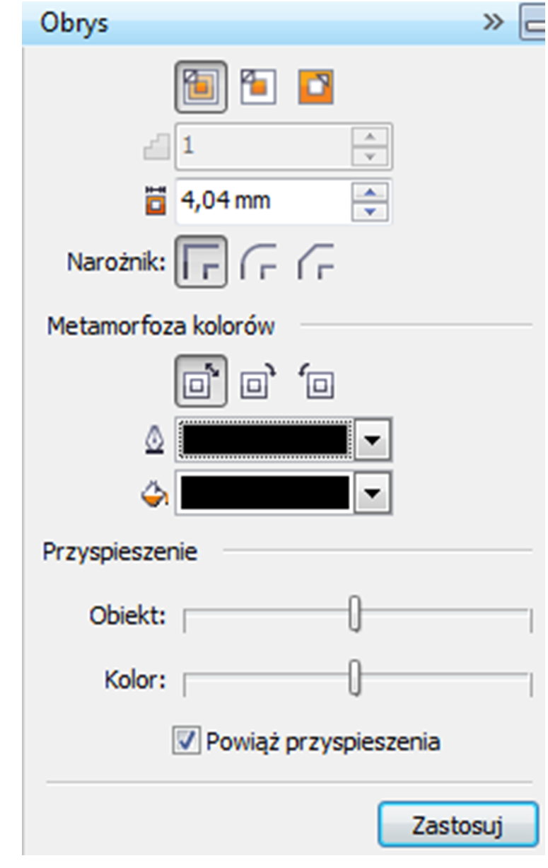 2.2. Obrys Obrys pozwala utworzyć serie linii koncentrycznych, które rozchodzą się równomiernie od obiektu we wszystkie kierunki na zewnątrz lub do wnętrza, w zależności od wybranej opcji.