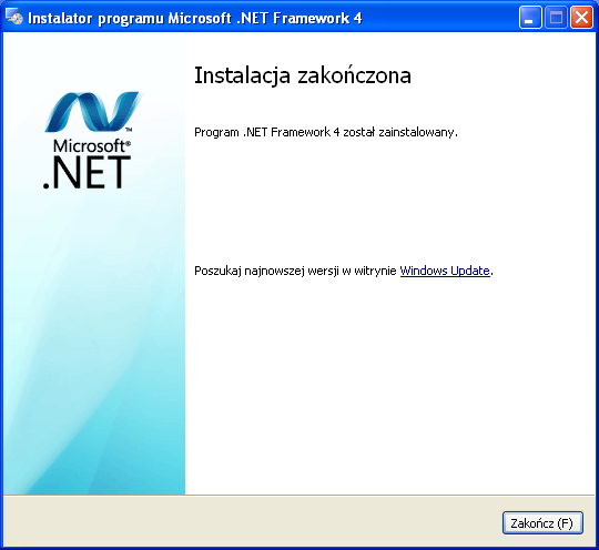 Pomyślne zakończenie instalacji i wyjście z instalatora. Rys 2. Okno zakończenia instalacji.net Framework 4 Uruchomienie programu Katalog z programem należy przekopiować na dysk twardy.