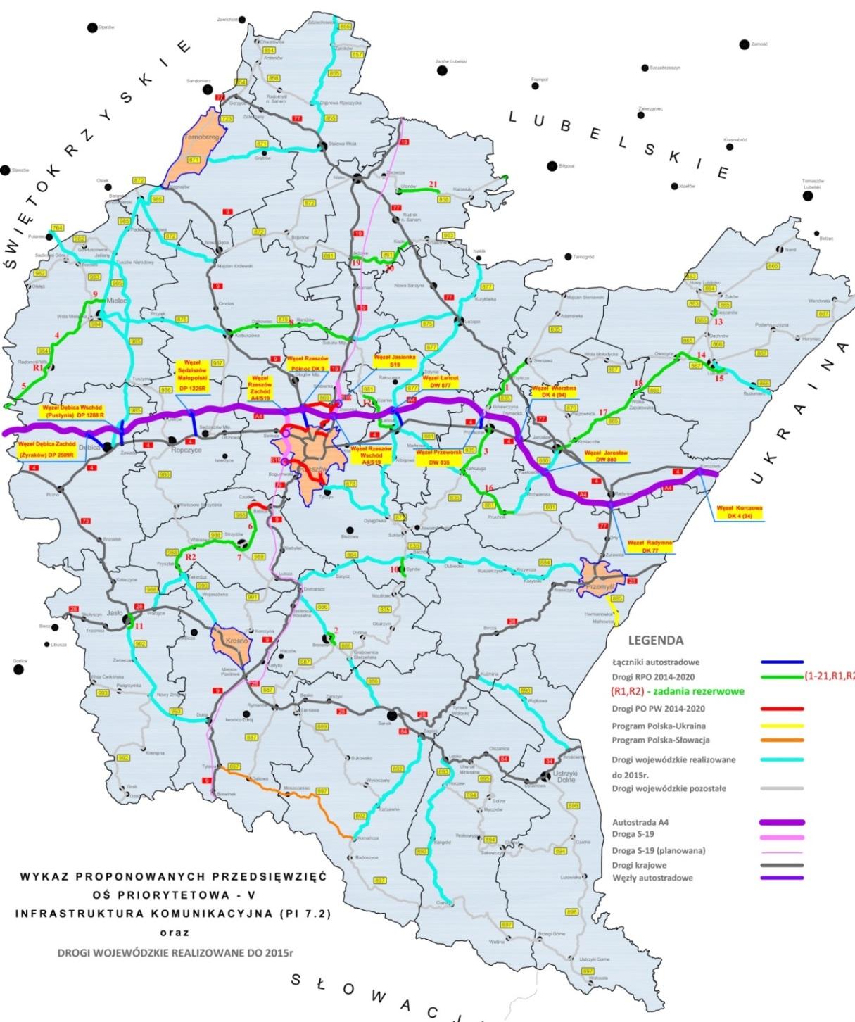 Układ komunikacyjny województwa podkarpackiego drogi wojewódzkie i krajowe S74 średni dobowy ruch (SDR 2010) wyrażony liczbą pojazdów na dobę (p/d): S19 (E371) drogi wojewódzkie 886