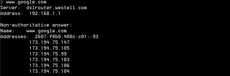 b. W trybie nslookup, za znakiem zachęty wpisz www.cisco.com. Jaki adres IP został wyświetlony? Czy jest to ten sam adres IP uzyskany za pomocą polecenia ping? Pod polem Adresses (oprócz adresu IP 23.