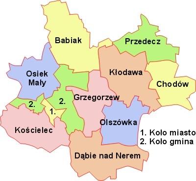 Gmina Dąbie graniczy z ośmioma innymi gminami: Grzegorzew, Koło, Kościelec, Olszówka (wszystkie cztery należą do powiatu kolskiego), Brudzew (powiat turecki), Grabów (powiat łęczycki), Świnice