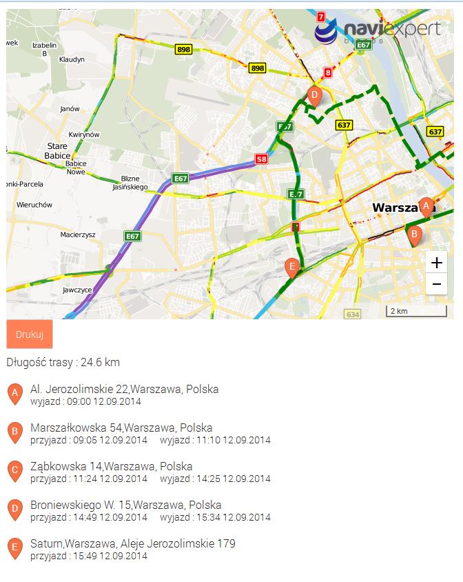 7. Drukowanie planu trasy Zaplanowaną trasę możesz również wydrukować. Wystarczy, że zakładce Komiwojażer po ułożeniu trasy wybierzesz opcję Drukuj plan trasy.