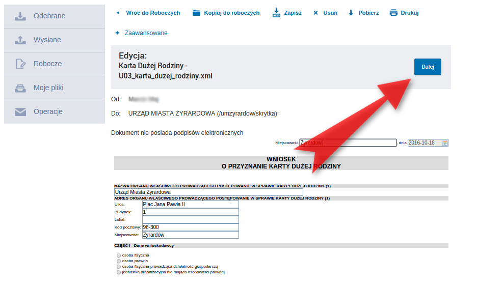 UWAGA: System epuap nie sprawdza poprawności wypełnienia formularza.