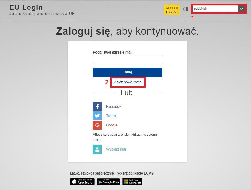 S t r o n a 4 1 Utworzenie konta użytkownika w systemie EU Login 1.