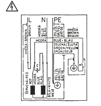 Schemat elektryczny wewnętrznego podłączenia 1F pompy a) z pływakiem Podłączenie przewodu zasilającego: