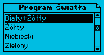 2.2.2. Wybór programu oświetlenia. wybór programu oświetlenia zatwierdzenie wyboru anulowanie wyboru wybór programu oświetlenia Rys. 6. Wybór programu oświetlenia. Wybór programu oświetlenia naleŝy rozpocząć od ustawienia kursora w części oświetlenia ekranu.