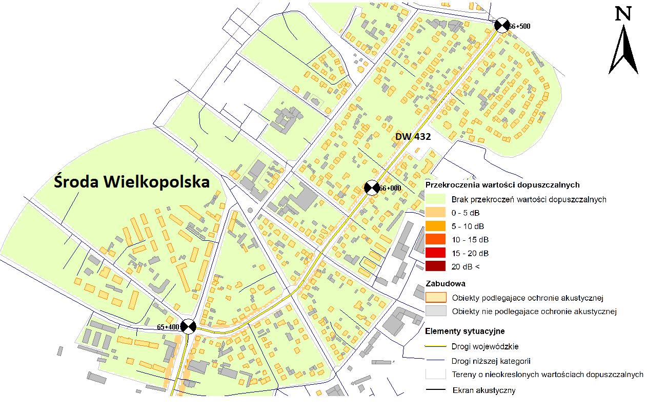 Rysunek 15 Droga wojewódzka Nr 432 sytuacja z mapy akustycznej Rysunek 16