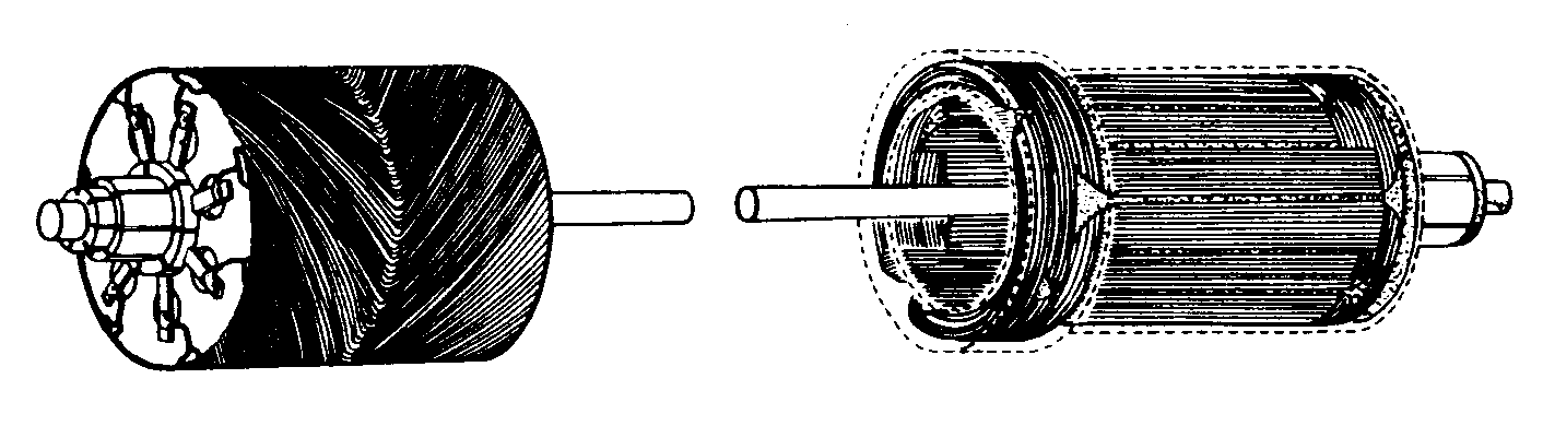 Wirniki silników bezrdzeniowych kubkowych a) b) c) a) wirnik z uzwojeniem romboidalnym, b) wirnik z