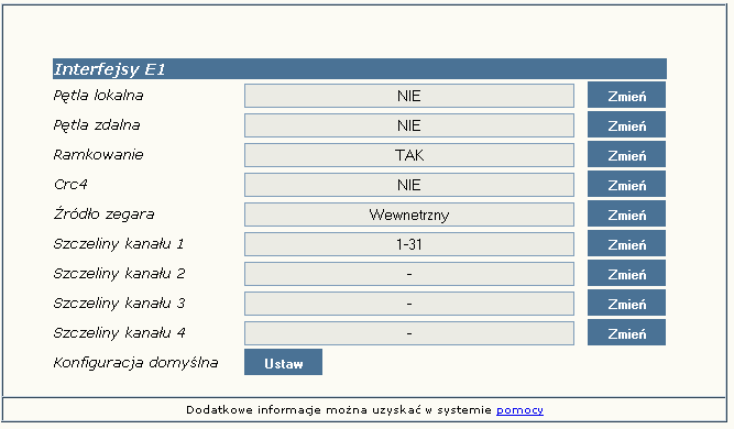 Rys. 1. Okno konfiguracji interfejsu E1. 7.3.