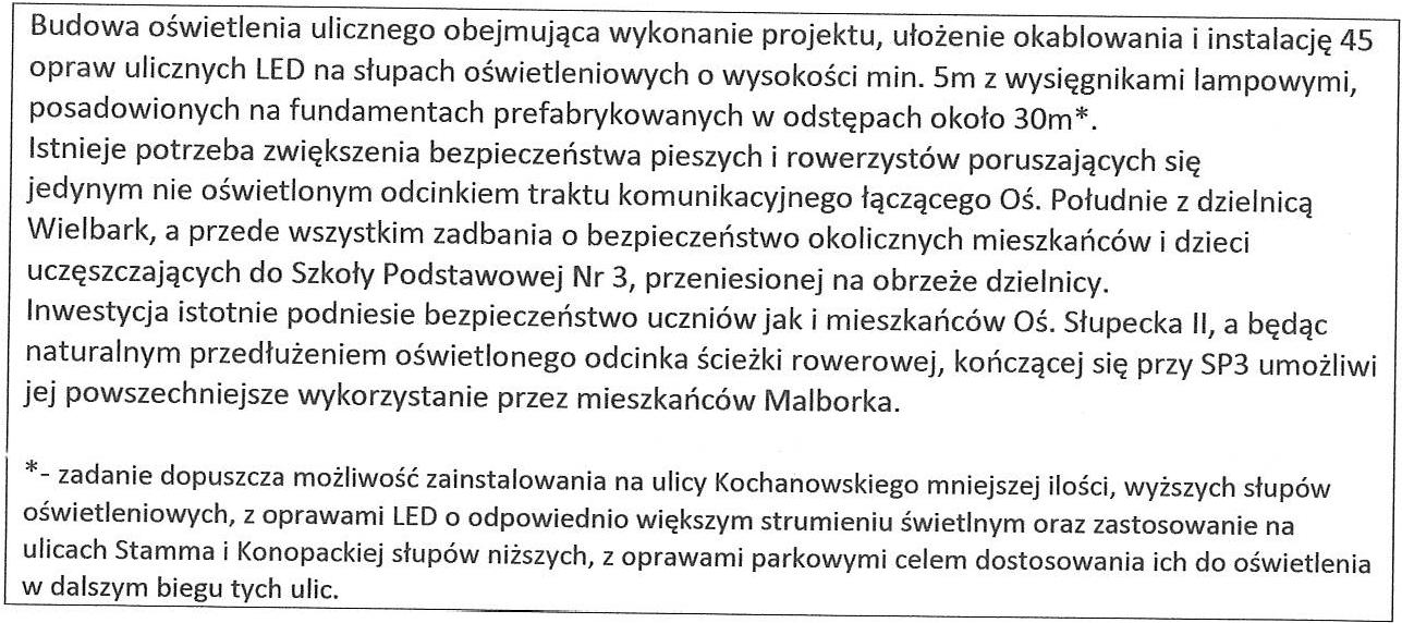 1. Budowa Oświetlenia ulic: Kochanowskiego,