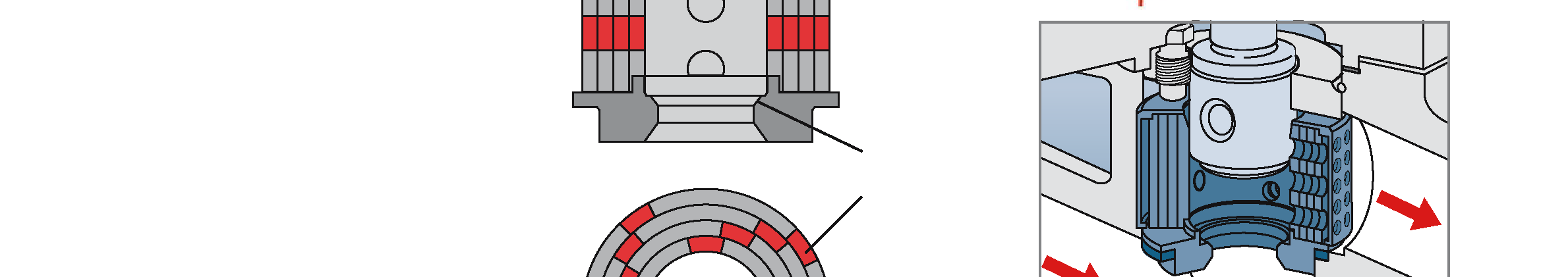 Otwory w każdej tulei wykonane są równolegle, ale na kolejnych tulejach otwory te są przesunięte taki sposób, aby tylko częściowo zachodziły na siebie, tworząc w ten sposób system szeregowych dysz z