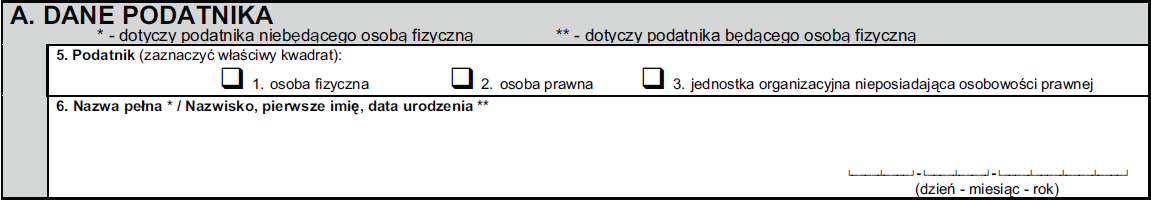 W poz. 19 nazwa i adres siedziby organu podatkowego, w którym poprzednio składano deklarację należy uzupełnić tylko wówczas, gdy składana jest deklaracja w związku ze zmianą miejsca zamieszkania.