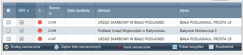 Przesyłki dodawane są do listy do wydruku na podstawie kolejności sczytania kodów kreskowych z koperty w polu Identyfikator koperty.