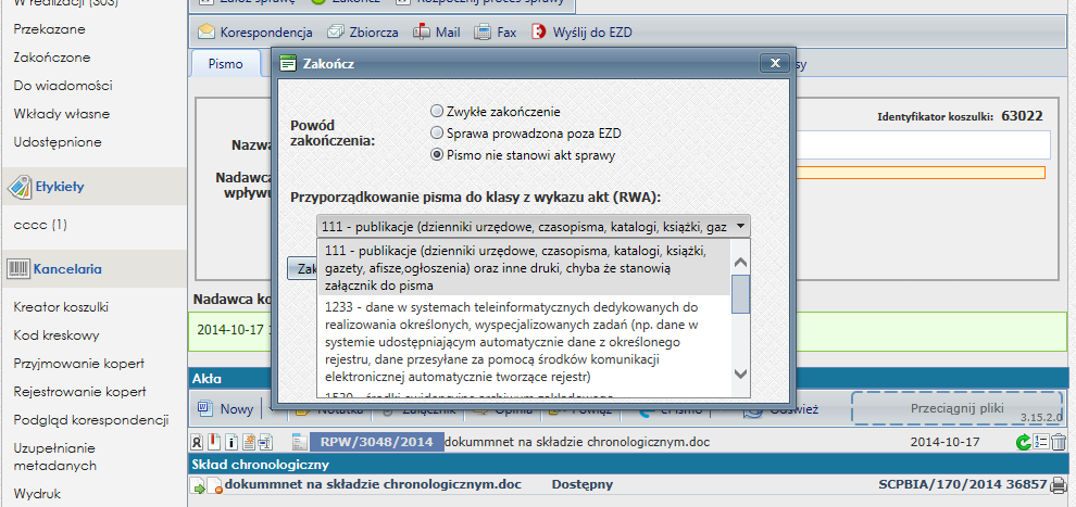 Nie jest możliwe również ich wypożyczenie lub wyrejestrowanie z poziomu zakładki Skład chronologiczny w module kancelaria 35.
