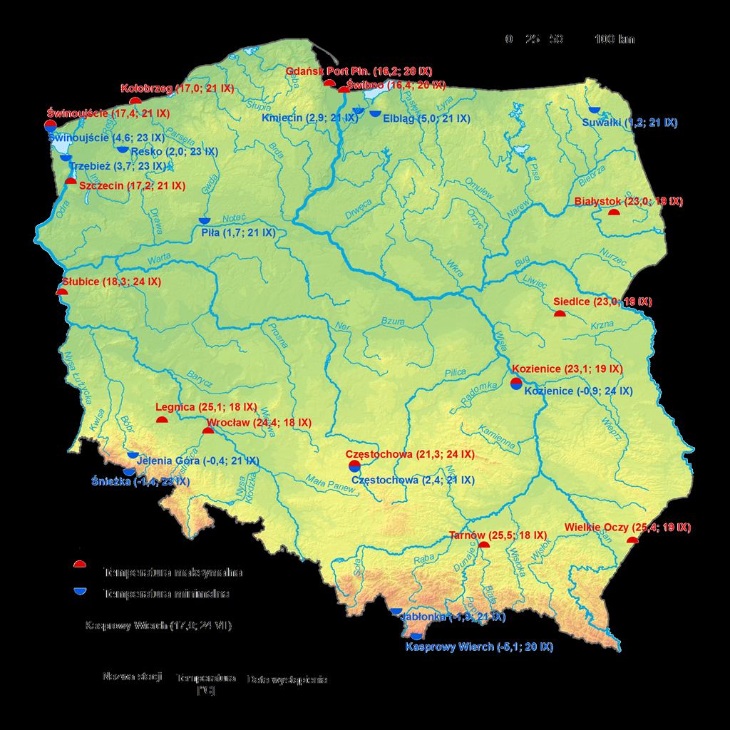 2. Temperatury ekstremalne w regionach